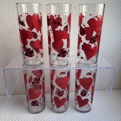 Set Of 6: Vintage Indiana Glass Love Bug Cylinder Collins Tumbler 6-1/4” Tall