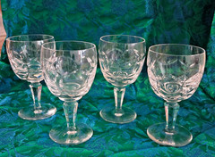 4 Atlantis Wine Glasses in Faro ( Cut ) Pattern 5 3/8″ Tall 1980 – 1989