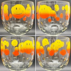 Bartlett Collins 6pc Pokee Peace•Keep On Truckin•Happy Face Goblets c1970s USA