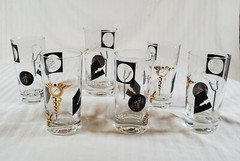 6 Custom MCM Glass 24k Gold Filigree Medical Doctor Themed Cocktail Glasses 7″