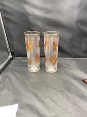 2 VTG Libbey Frosted Gold Leaf Tall Tom Collins Glass 7″