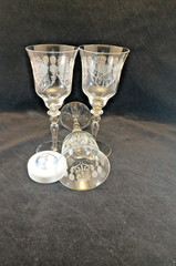 Vintage Etched Floral Scroll Stemware 9 1/2″ Tall Wine Glass