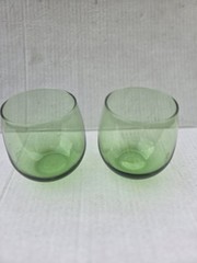 Vintage Libbey Green Roly Poly Mid Century Modern Cocktail Bar Glasses Set of 2