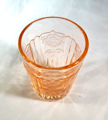 HOCKING GLASS CO. MAYFAIR OPEN ROSE PINK 2-1/4″ TALL 1-1/2 OUNCE WHISKEY TUMBLER