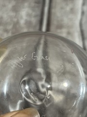 Hand Blow wine water juice glass Clear With Green Medallion Center Signed