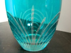 Vintage Set of (4) Aqua Cut To Clear Glass Tumblers 6″ x 2.75″ Excellent Cond