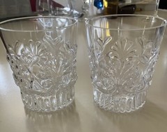 Vtg Pilgrim Adams Clear Raised Fan 3 Old Fashioned Glasses Tumblers 3.5″ MINT