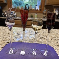 Set of 4 Mixed Color Hand-Blown Cordial Glasses: Amber/Red/Purple/Plum