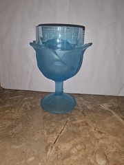 Vintage 1960s LG Wright Blue Satin Glass Cabbage Leaf Water Goblet – Mint
