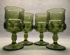 Avocado Green Kings Crown 4 Indiana Glass Stemmed 4 Oz Water Wine Goblets 4 ¼”