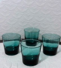 Vintage Low Ball Drinking Glasses Teal Blue Set Of 4 MCM 1940’s 🩵 Weighted