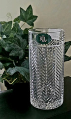 Ralph Lauren Herringbone Crystal 6 1/4 In. Highball Glass, 3 Vert. Cuts, New