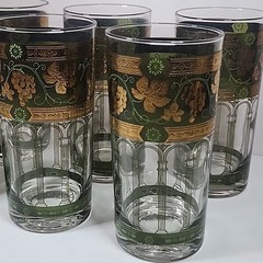 Vtg Cera Golden Grapes Green Highball Glasses Set of 6 Mid-Century 5″