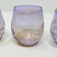 Hand Blown Art Glass Tumblers Lavender Dimple Optic Signed Set Of 3