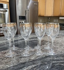 Bohemian Czech Hand Blown Crystal Wine Glasses 8 Set 24K Gold Scroll Band 9.25″