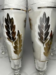 Vintage Libbey MCM Frosted Gold Leaf Pilsner Glasses Set Of (4) 12 oz