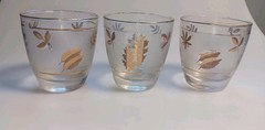 Vintage MCM Libbey Frosted Low Ball Rocks Glasses Gold Leaf Leaves – Set of 3