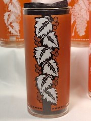 Vintage Salmon Pink & Blue Pastel Frosted White Leaf Glasses Tumblers (6)