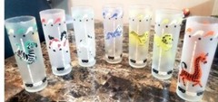 Vintage Libby Frosted Carousel Circus Animal Glasses Set of 7