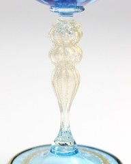 Vintage Venetian Murano Blue Blown Glass Wine Hock Gold Speck Stem Mythological