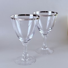 VTG Fostoria Platinum Ring Rim Crystal Martini Bar Glass MCM Set 2 Wedding Gift