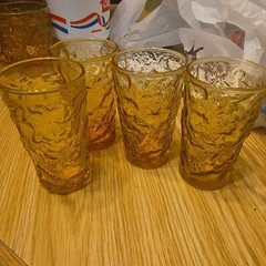 Anchor Hocking Amber Lido Milano Juice Glasses Bumpy Crinkle Vintage Set Of 4
