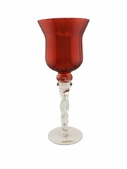 Vintage Red Glass Goblet Wine Glass Clear Twisted Stem Frosted Base 11.75” Tall
