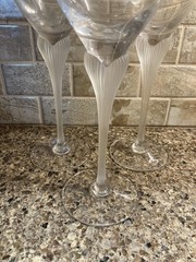 3 Vintage Mikasa Sea Mist Wine Glasses 9 ¼” Frosted Stem Cordial Glasses Goblets
