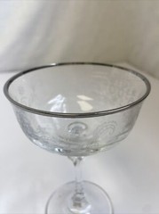 VTG Spiegelau Crystal Glass Champagne Coupe Scroll/Platinum Band/Crown Mark