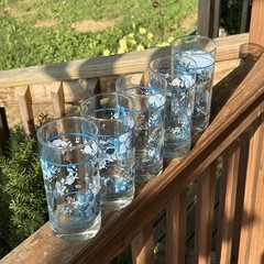 Vintage Corelle Crisa Blue Velvet Rose Glass Tumblers 16 Oz -Set of 5