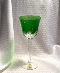 AJKA/DESIGN GUILD WINE W/TAG EMERALD GREEN CUT TO CLEAR CRYSTAL HUNGARY BOHEMIAN
