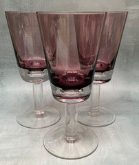 3 Winterthur Jewel Tone Amethyst Water/Wine Goblets Bubble Stem 8 1/4”