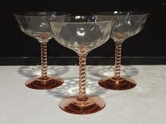 3- Central Glass Works 1426 Pink Glass Diamond Optic 5.5″ Champagne Tall Sherbet