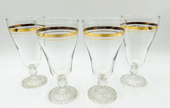 Vintage Set Of 4 Anchor Hocking Gold Band Bubble Footed Ice Tea Glasses 7″