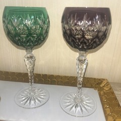 Set of 2 Godinger DYNASTY Cut to Clear 7 3/4″ Leaded Wine Hock Glasses EUC