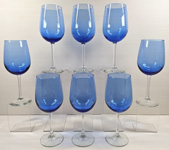 8 Libbey Vina Blue Wine Glasses Set Elegant Clear Stem Drinking Bar Stemware Lot