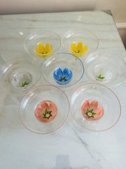 Vintage Dorothy Thorpe Style Hand Painted Tulip Margarita Coupe Glasses Set of 7
