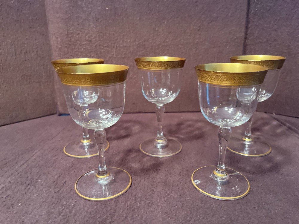 5 Vintage Tiffin Gold Encrusted Franciscan Minton Wines