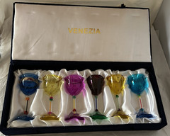 Vintage Venezia Cordial Glasses By Antonio Salviati Velvet Box Hand-Blown MCM