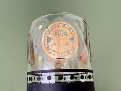 Mid Century 22K Gold Black Coins Theme Highball Glasse Flat Tumbler 5 5/8»