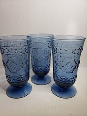 3 Studio Nova ADIRONDACK Blue Southwest Motif Footed Iced Tea Glasses