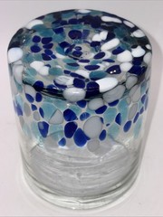 Hand Blown Bahia Blue/White/Turquoise Confetti 12 Oz Double Old Fashioned Glass