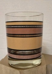 Vnt 1960’s-70’s Georges Briard Signed 4″ Striped Tan&Mauve Bands Highball Glass