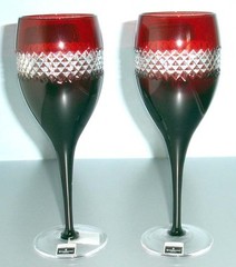 Waterford Crystal John Rocha Ruby Red Cut Red Wine Glasses Pair 12oz. New in Box