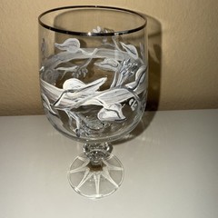 VTG Crystal Brandy Cognac Snifter 3 Glasses~Hand Painted Grapes Vine Silver Rim
