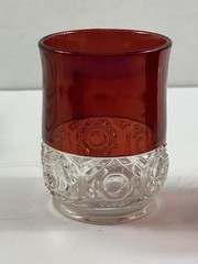 Vintage Ruby Red Flash Glass Tumbler Clear Pressed Glass Base 4” Drinking Glass