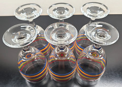 7 Royal Norfolk Mambo Iced Tea Set Libbey Fiesta Rainbow Striped Goblet Stemware