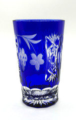 Ajka Marsala Cobalt Blue Cut to Clear Highball Tumbler 5 1/4″