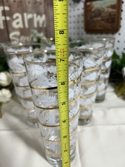 6- Mid-Century Modern Libbey glasses with a white frosted and gold grape leaf