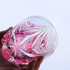 Gold Pink Whiskey Glasses Edo Kiriko Hand Cut Crystal Overlay Glass Tumbler 9oz